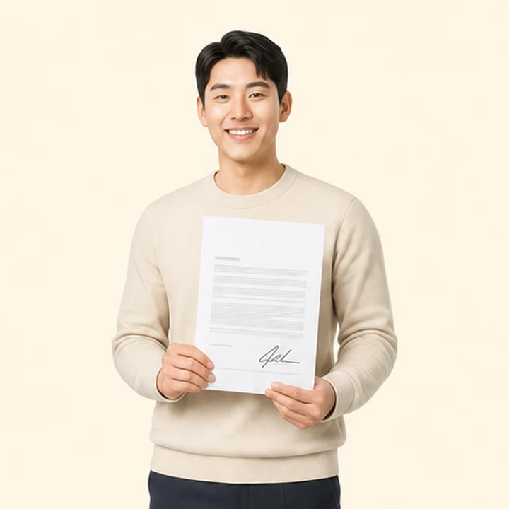 스타리아 중고차 장기렌트 서면 견적서를 들고 있는 고객
